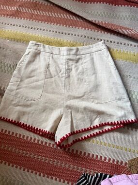 Herring Stones Women's Cream Linen Shorts with Red Trim